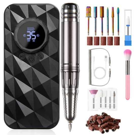 Sunvivi Professional Electric Nail Drill 40000RPM, Portable & Rechargeable Cordless Nail File Machine with 11 Drill Bits for Acrylic Nails Shaping, Polishing & Removing Gel Nails Home & Salon Use