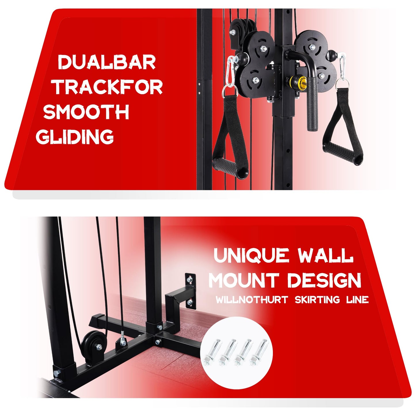 Signature Fitness Fitvids Wall Mount Cable Station with Adjustable Dual Pulley System Pull Down Fitness Station – Sports Training – M300 – Black