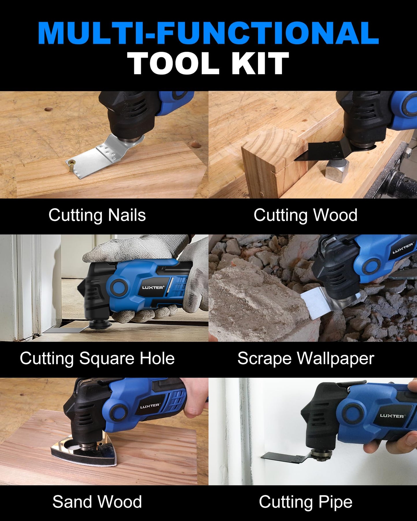 LUXTER 20V Cordless Brushless Oscillating Tool Kit, 5000-19000 RPM Variable Speed Multi-Tool with 3.5° Angle, 2x 2.0Ah Batteries & Quick-Change, for Wood/Metal Cutting, Grout Removal & Sanding