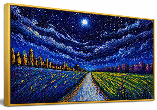 Abstract Wall Art Canvas , Colorful Landscape & Starry Night Paintings, Modern Artwork for Living Room Bedroom Office Decor, Large Framed Canvas Prints Home Wall Decor (Moonlit Horizon Dreams, 46 inches x 24 inches)