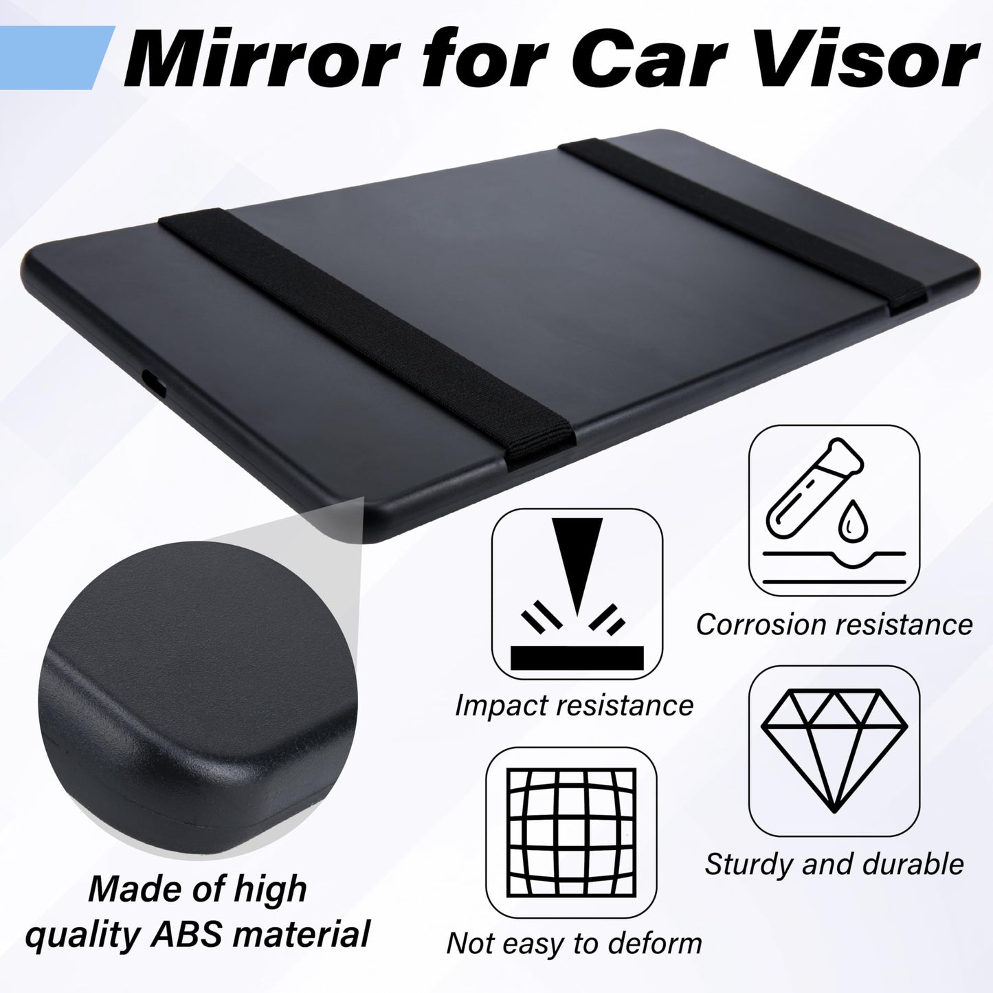 2 PCS Car Sun Visor Mirror, Cosmetic Makeup Mirrors with Straps, HD Car Interior Cosmetic Mirror, Universal Sun Visor Mirrors for Trucks, Cars, SUVs (Black)