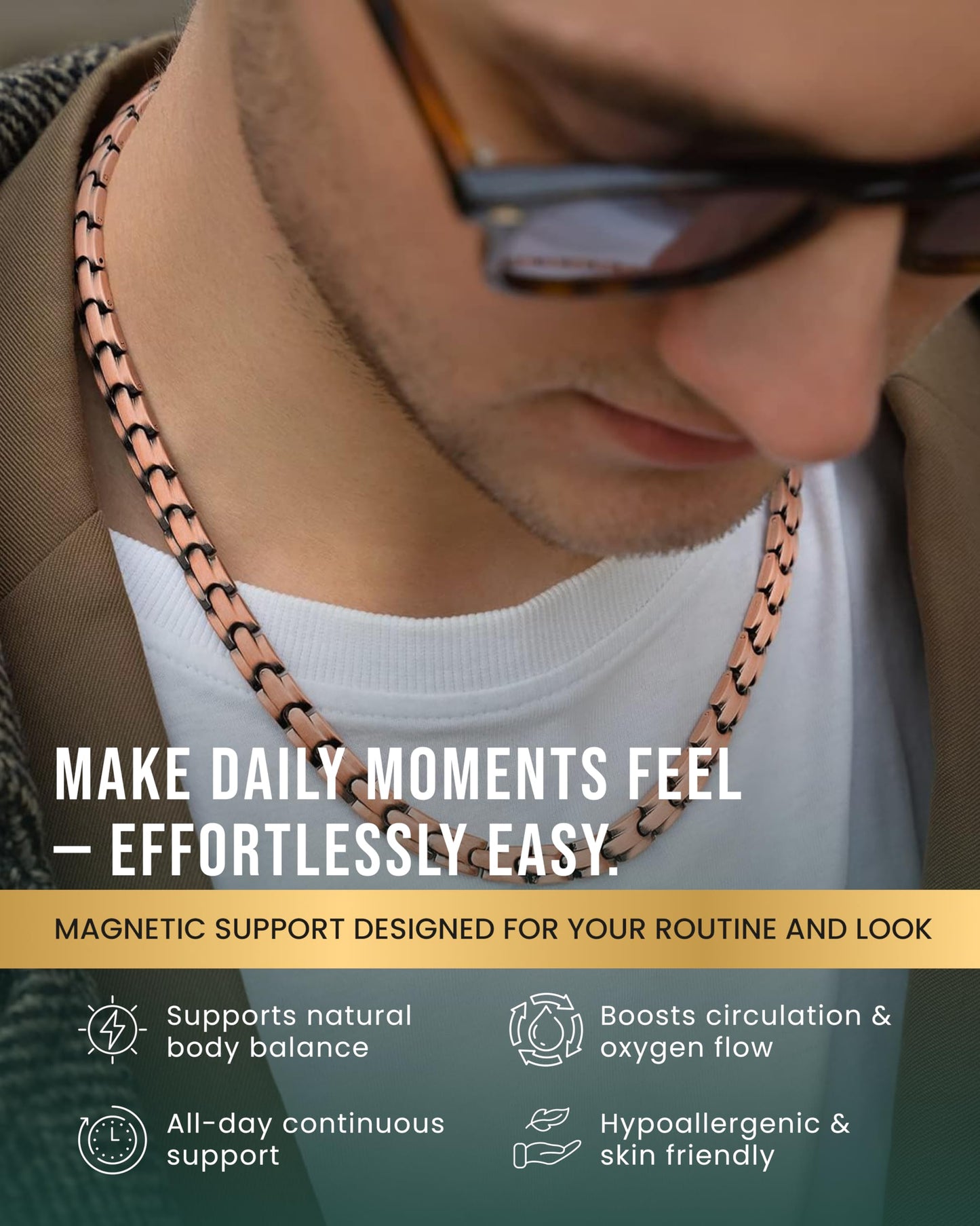 MagnetRX® Copper Magnetic Necklace - Ultra Strength Magnetic Necklace for Men and Women - 99.9% Pure Copper Necklace with 62 Magnets (22 Inches).