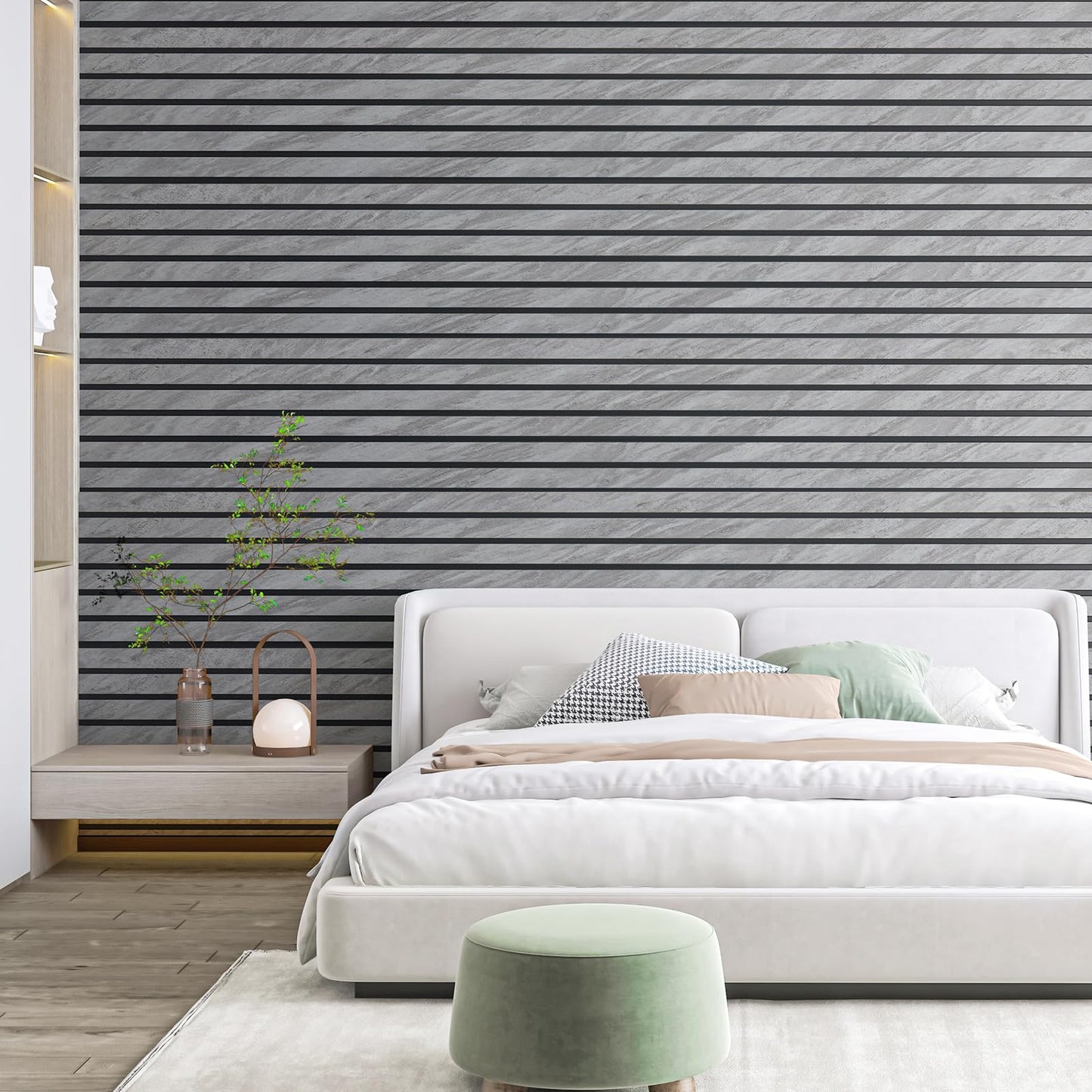 Art3d 4-Pack Glue-On Six-Grid Wainscoting Panel for Interior Wall Decor - 104 x 12 Inch Polystyrene Ultralight Slim Slat Wall Panels for Living Room Bedroom, Granite