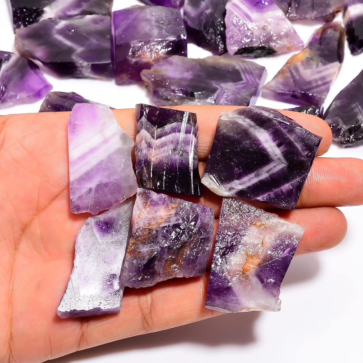 Natural Chevron Amethyst Raw Slice Gemstone- Healing Crystals for DIY Jewelry Making -Loose Natural Cabochon -Perfect for Crafting Unique Jewelry Designs (5 pcs, 25-35 mm)