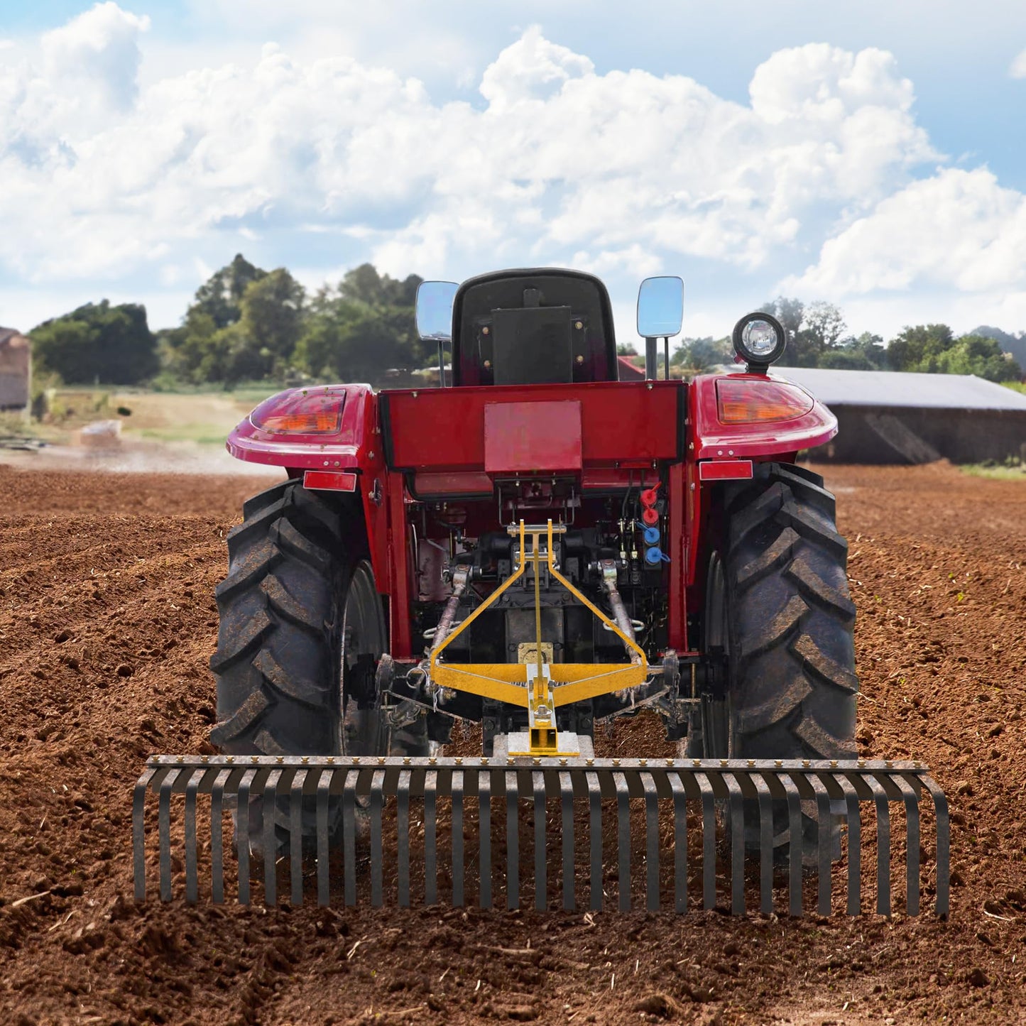 YINTATECH 60 inch Landscape Rake Tractor Attachments, 3 Point Hitch Rock Rake for Category 1, Tractor Tow-Behind Rake with 360 Degree Rotation for Garden Driveway Collecting Gravels Leaves Branches