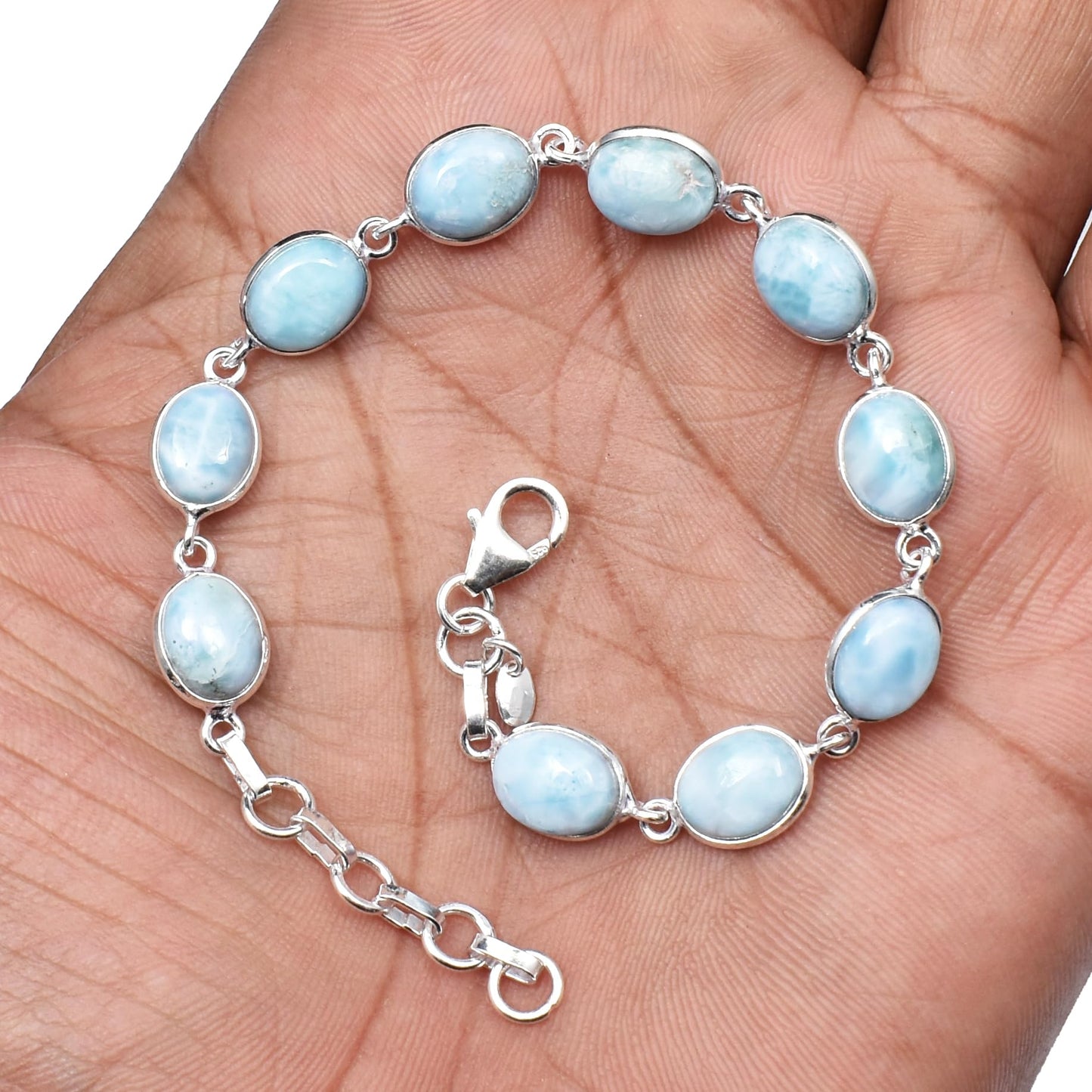 Silver Palace 925 Sterling Silver Natural Larimar Gemstone Link Tennis Bracelet Gift For Unisex 7 Inch To 8 Inch