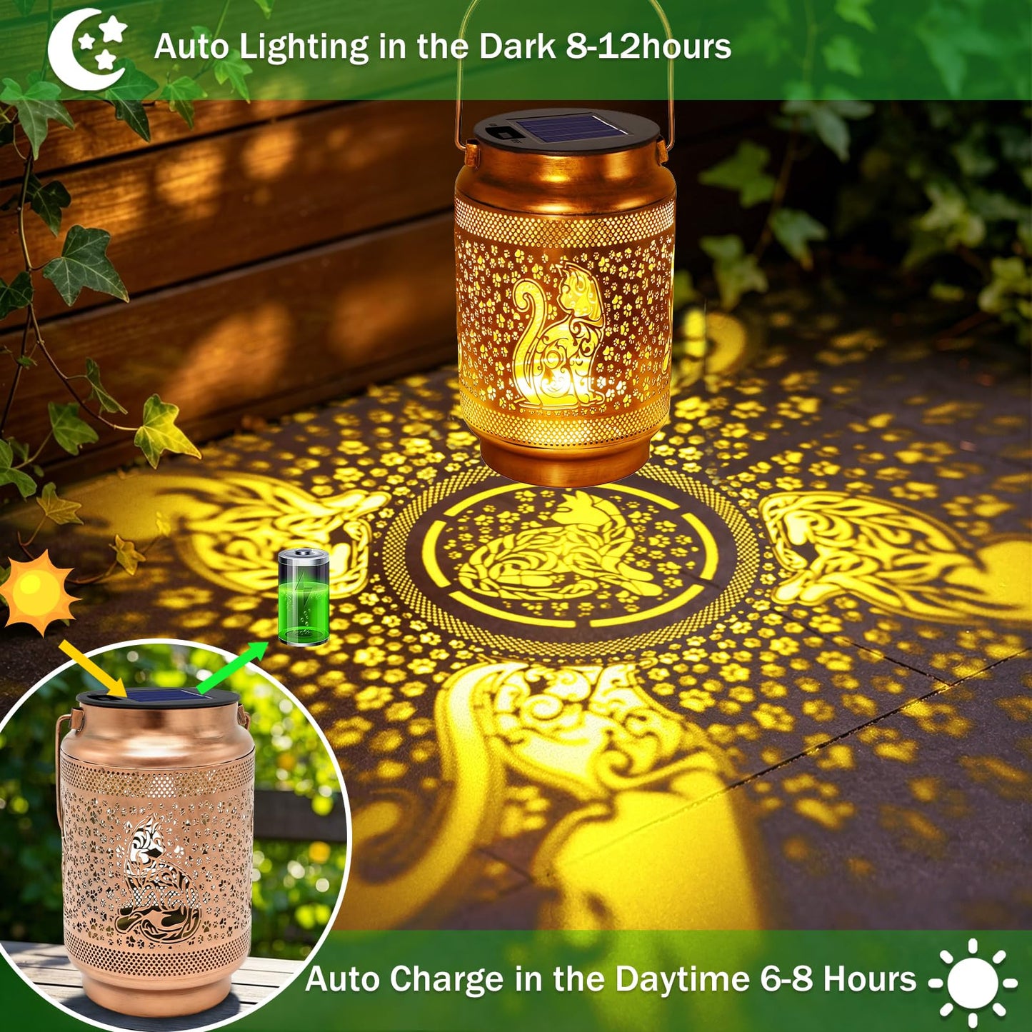 2 Pack Cat Solar Lanterns Outdoor Waterproof Garden Decor, Dragonfly Birthday Gifts for Christmas Women Mom Grandma, Metal Hanging Solar Lights for Outside Yard Patio Pathway Backyard Porch