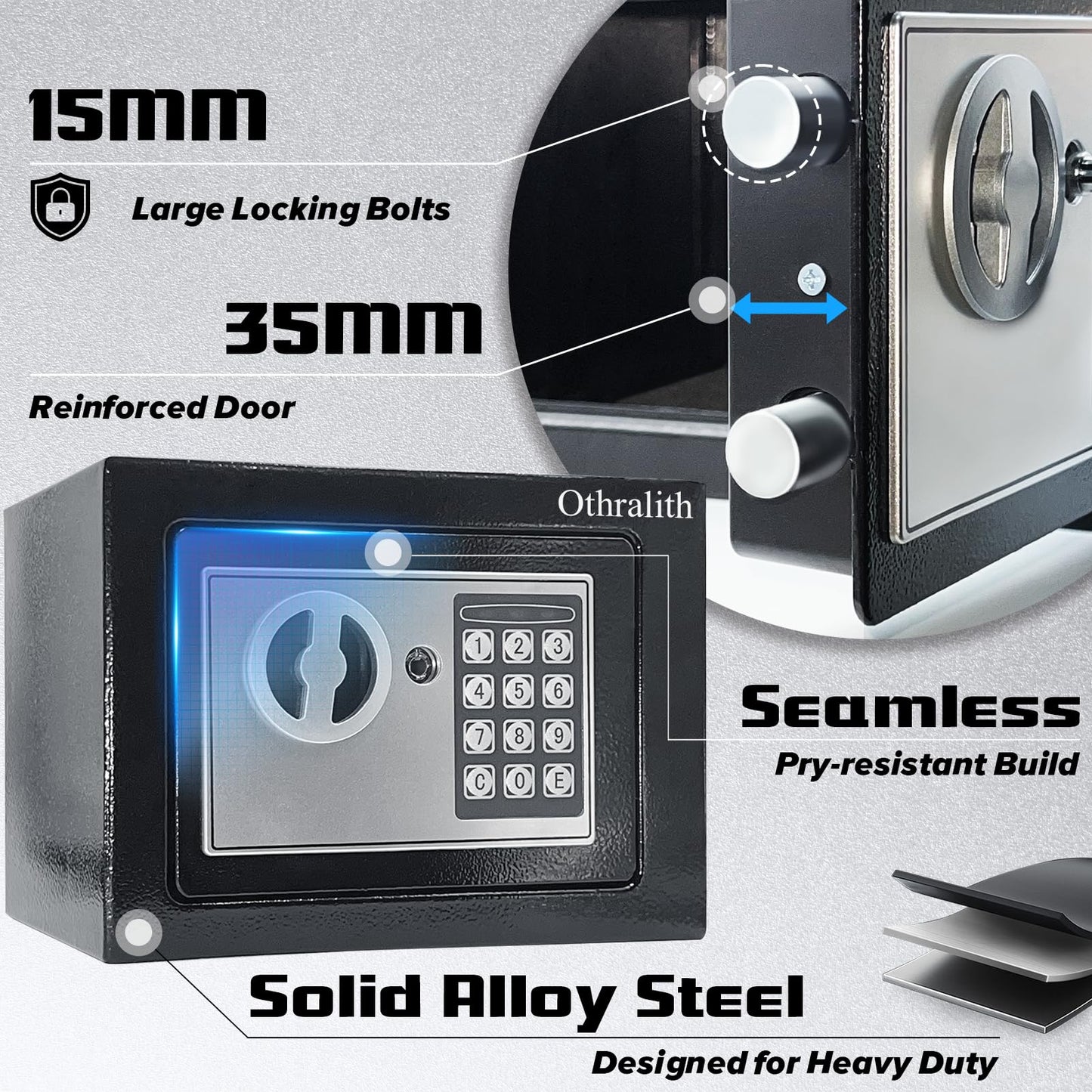Othralith Small Safe Box for Money, 0.23 Cu Ft Mini Kids Safes Security Safety Lock Box for Home Dorm Use, Hidden Wall Personal Money Safe with Keys & Code for Cash Jewelry Gun Office Hotel (Black)