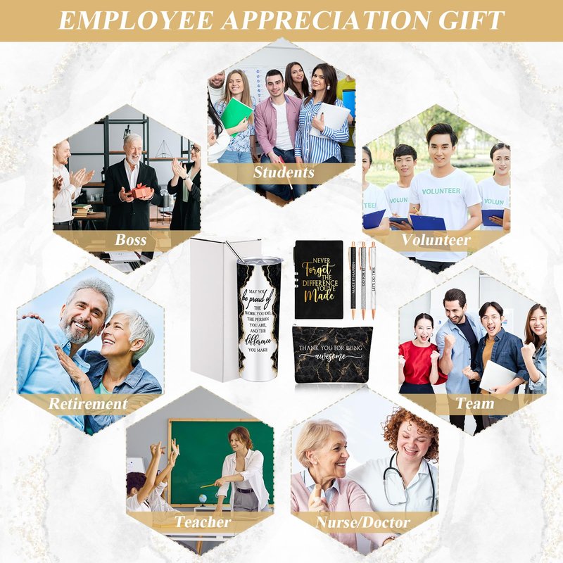 Domensi 6 Pcs CNA Week Thank You Gift Employee Appreciation Gift for Women Teacher May You Be Proud 20 oz Rustic Marble Sign Tumbler Makeup Bag Journal for Graduation Work Business(Black)