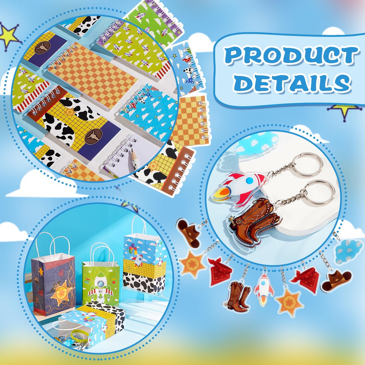 Vanblue 110 Pcs Cartoon Story Party favors Cow Pattern Birthday Decorations Set Gift for Kids Treasure Box Toys for Classroom School Reward Gift Prizes Notebooks Goodie Bag Stuffers