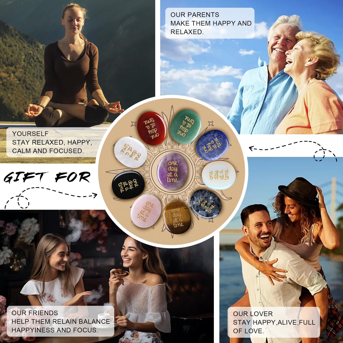 QINJIEJIE One Day at A Time Rose Quartz Worry Stone Healing Crystal Thumb Stones Thinking of You Gifts for Anxiety Relief Items You Got This Valentine's Day Gifts for My Love Gifts for Women