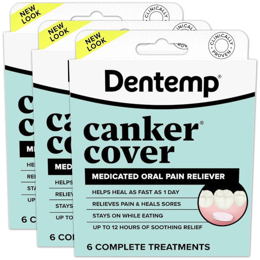 Dentemp Canker Cover Mouth Sore Treatment - Oral Pain Relief for Canker Sores & Mouth Irritation - Fast-Acting Pain Relief Tablets for Adults - Pack of 3 (18 Count)
