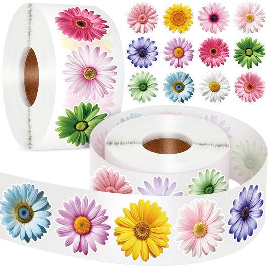 1200 PCS Daisy Stickers Cute Flower Stickers Roll for Kids Sun-Proof Flower Roll Sticker for Scrapbooks, Water Bottle, Present Boxes Decorations (16 Styles)