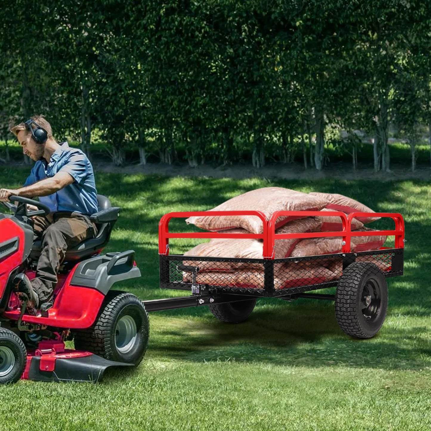 Heavy Duty Steel Dump Cart, 1500 Lbs Utility Garden Trailer, ATV Dump Trailer with Removable Sides, 15 Cubic Feet HD Agricultural Trailers for Tractor Lawn Mower Garden