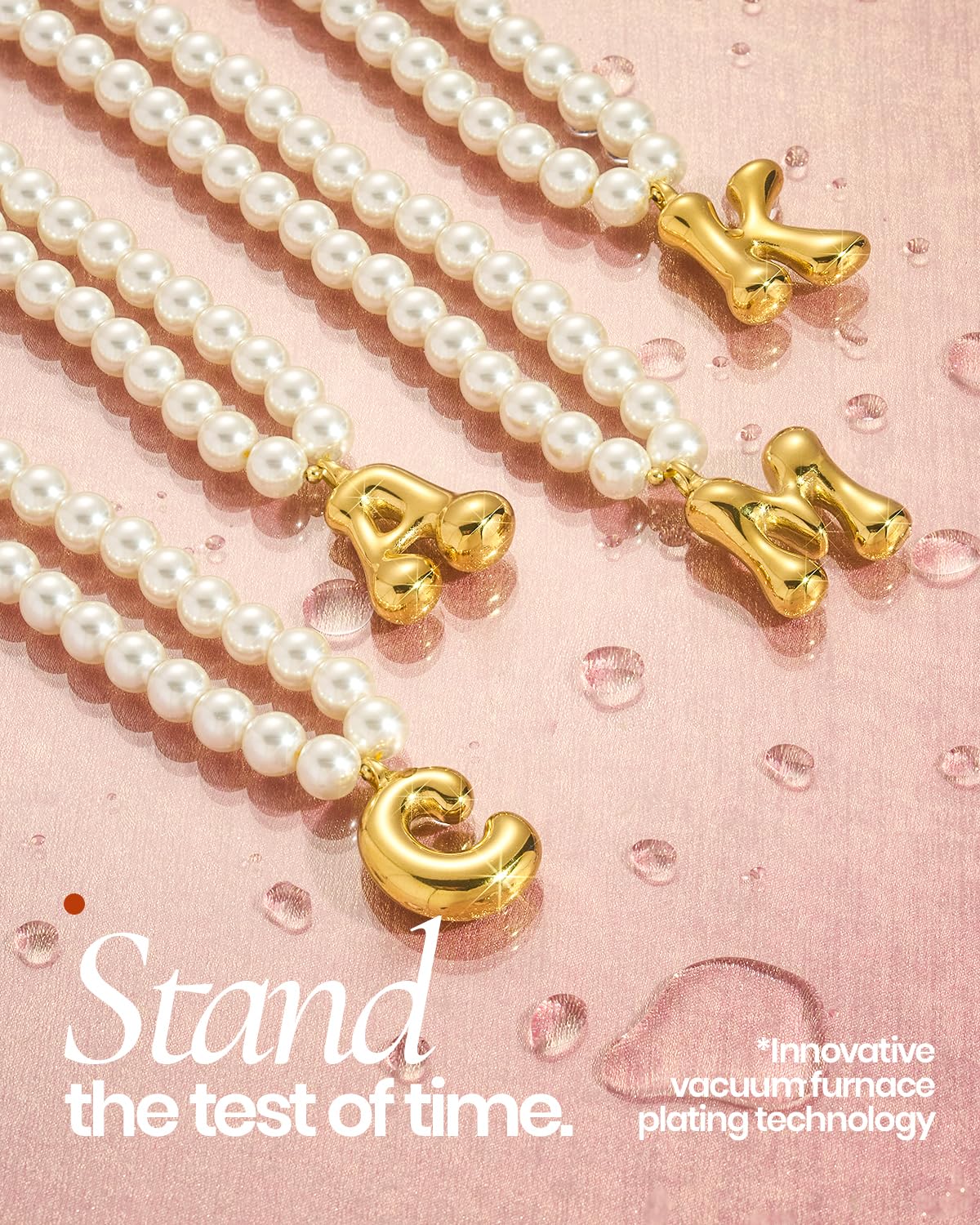 DoDoBeads Pearl Initial Necklace, 18K Gold Plated Stainless Steel Balloon Letter Pendant S, Non-Tarnish Waterproof Chunky Monogram Jewelry Gifts for Women Teens