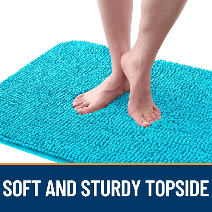 OLANLY Dog Door Mat for Muddy Paws 70x32, Absorbs Moisture and Dirt, Absorbent Non-Slip Washable Doormat, Quick Dry Chenille Mud Mat for Dogs, Entry Indoor Entryway Carpet for Inside Floor, Aqua Blue