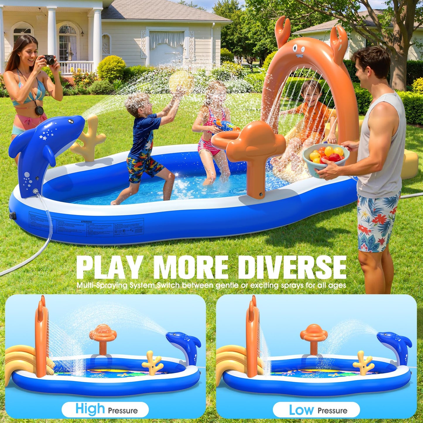 StarOcean 2026 Large Inflatable Play Center,Kiddie Pool with Water Slide&Sprinkler,120''x70"x50''Inflatable Toddler Pool with Slide,BlowUp Water Play for Toldder,Inflatable Water Park for Kid Backyard