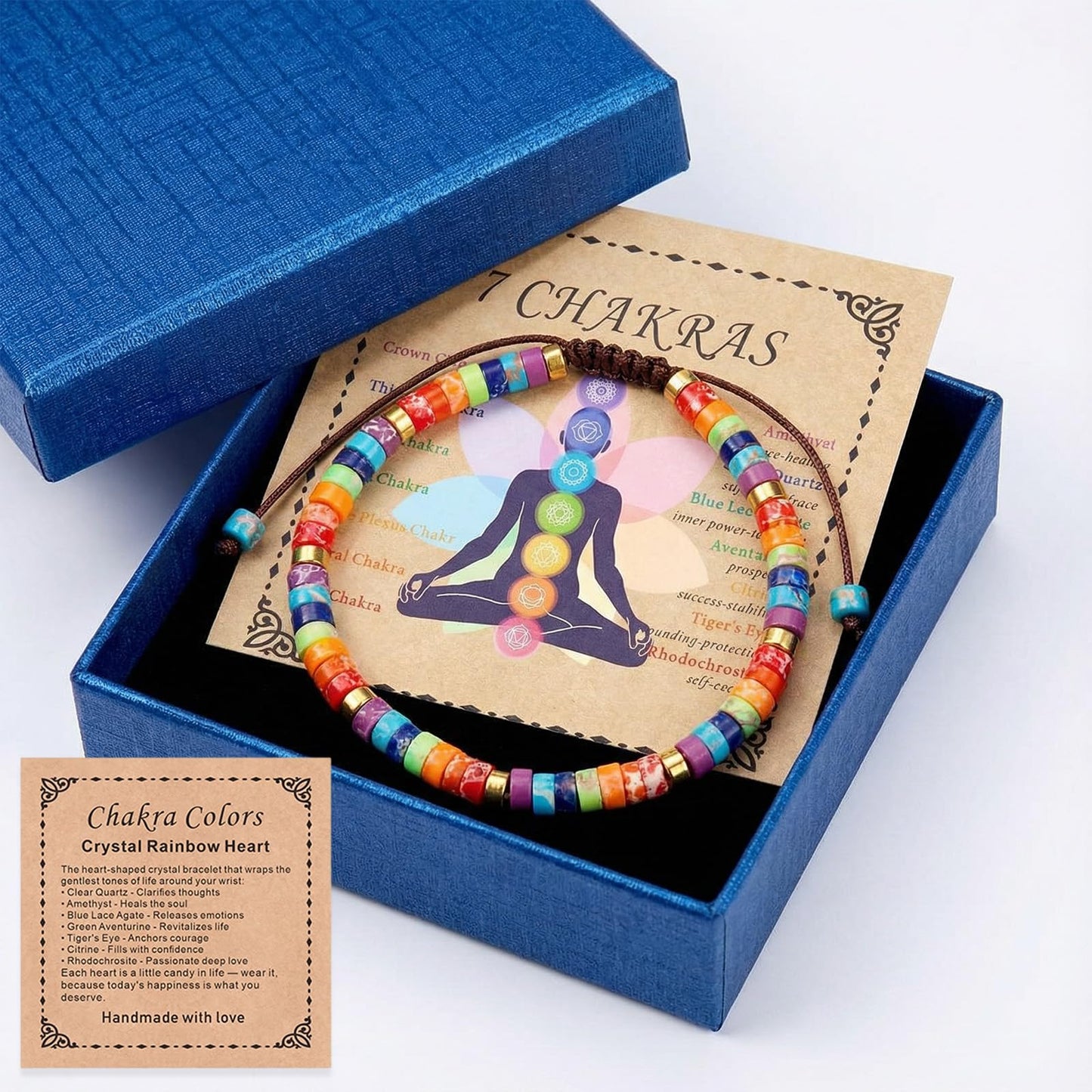 7 Chakra Natural Spiritual Crystal Gemstone Bracelet & Pink Crystal Healing Pendant，for Yoga Meditation, Anxiety Relief Positive Energy, Spiritual Relaxing Gift for Women Mom Birthday Mothers Day Gifts
