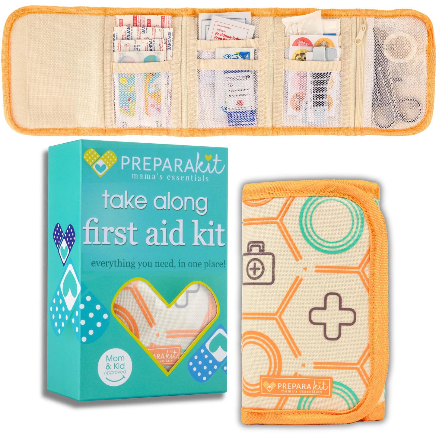 PreparaKit Kids First Aid Kit - 75-Piece Travel First Aid Kit for Toddlers and Babies, TSA Approved, Latex Free, Fits Diaper Bag, Backpack, Purse or Car, Designed by a Mom and Nurse (Orange Crush)
