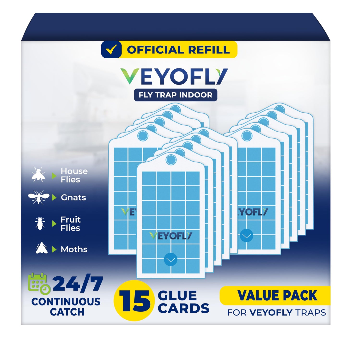 VEYOFLY Fruit Fly Traps for Indoors Refill, Gnat Traps for House Indoor, Fly Catcher, Fly Trap, Fly Trap, Plug in Catch for Fruit Flies, Moths, Gnats, Mosquito Trap (Pack of 15 Refills)