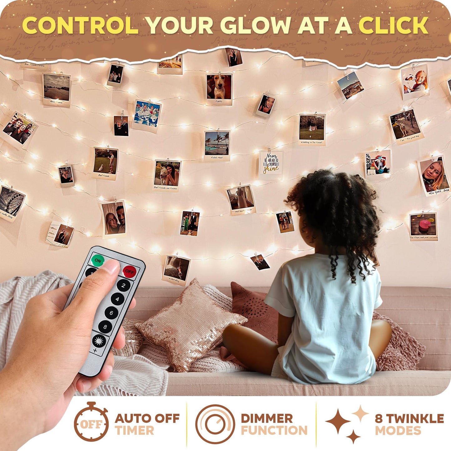 Mind-Glowing Photo Clips String Light - Warm White Fairy Lights with Clips for Hanging Pictures - Teen Girl Room Decor, Trendy Stuff - Birthday Gift for Any Year Old Tween Girls (50 LED, 16.4 ft)