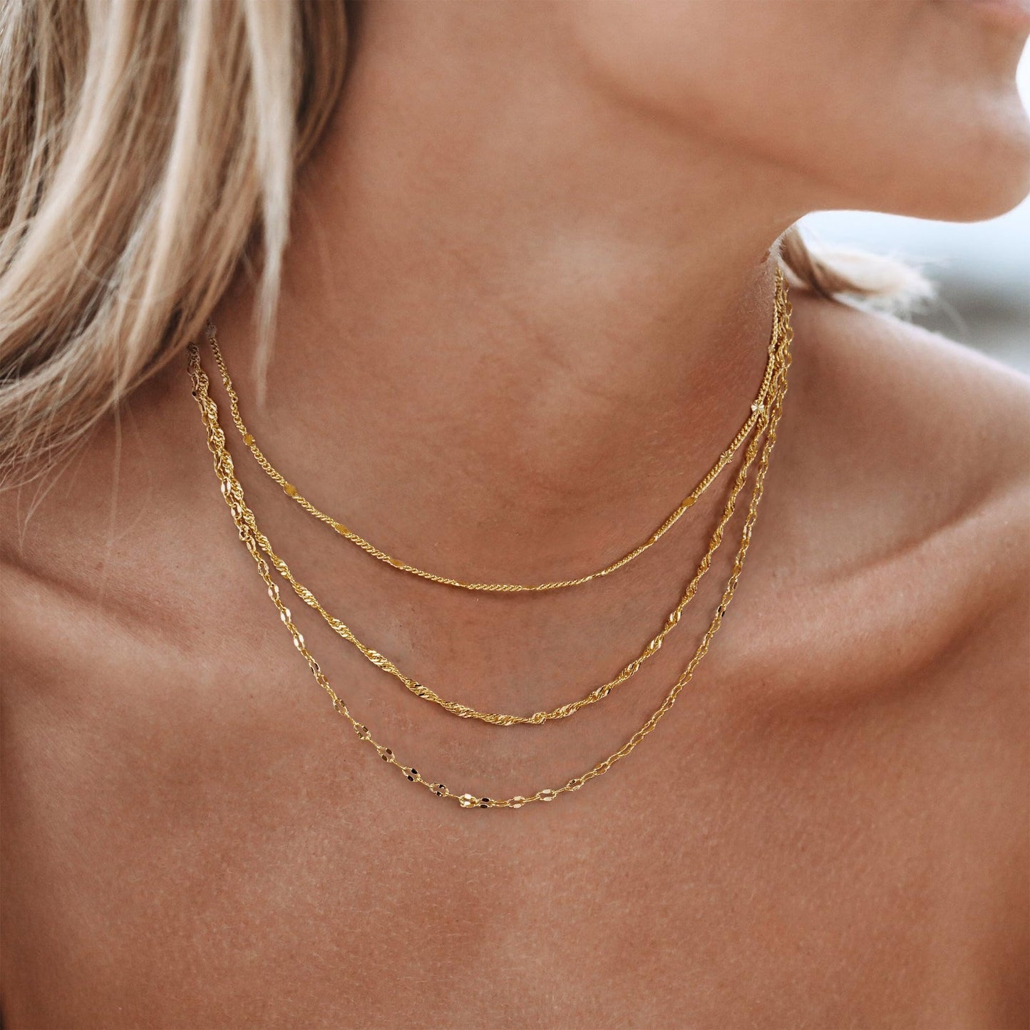 YOIHUR Gold Layered Necklaces for Women, 14K Gold Plated Dainty Chain Choker Necklaces Herringbone Gold Necklaces Jewelry Gift for Women