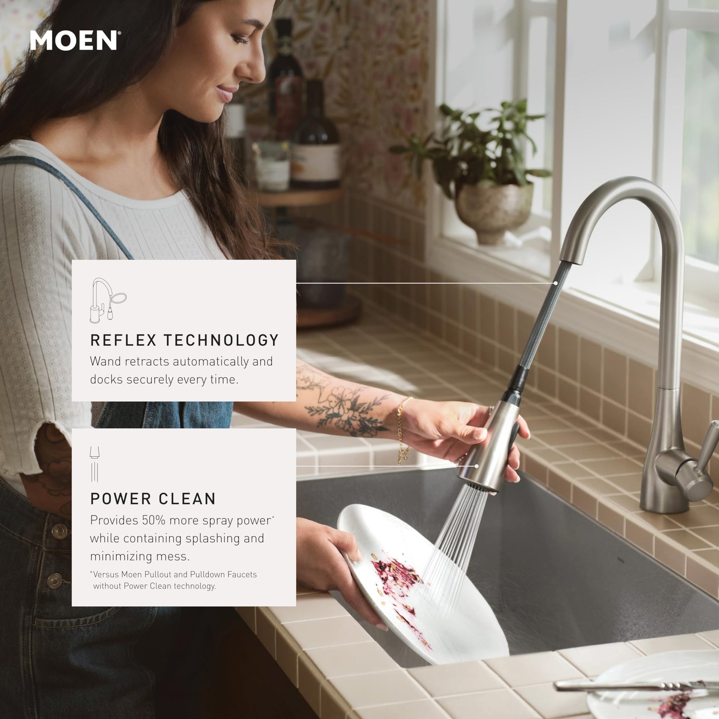 Moen Sleek Spot Resist Stainless Motionsense Wave Sensor Touchless One-Handle High Arc Pulldown Modern Kitchen Faucet Featuring Power Clean, 7864EWSRS