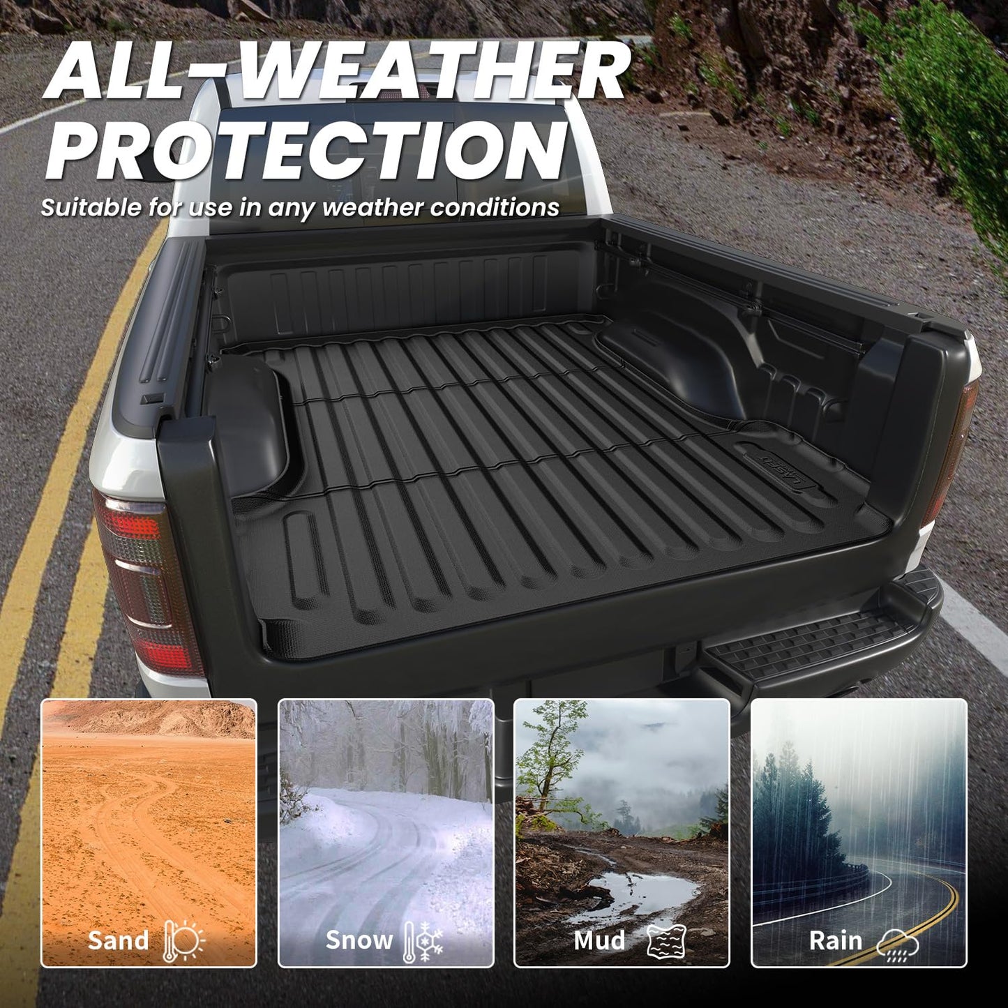 LASFIT 5.7FT Truck Bed Mat for Ram 1500/1500 RHO 2019-2026 & RAM 1500 Classic 2019-2024 Short Bed (5FT7 / 67.4inches) Not for Rambox, All Weather Custom Fit Truck Cargo Bed Liner, Black