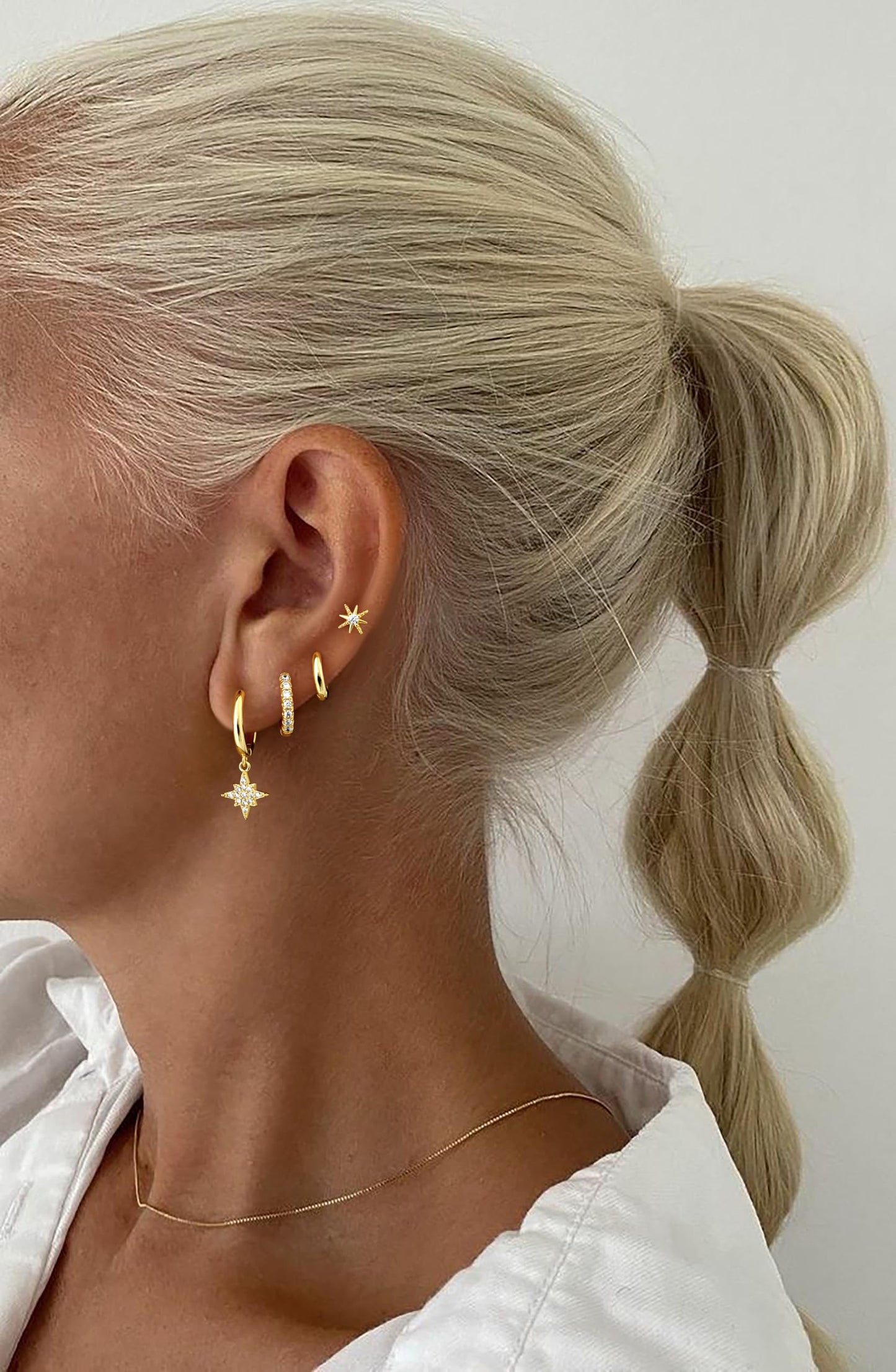 Gold Star Earrings for Women Gold Star Dangle Stud Stack Earrings Set, Multiple Piercing Hypoallergenic Lightweight Cute Women Earrings for Sensitive Ears Jewelry Set Gifts for Women