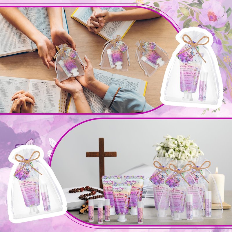 Swiffen 24 Sets Christian Graduation Gifts Hand Cream and Lip Balm Bulk Teacher Appreciation Gifts Bible Verse Thank You Cards with Organza Bag for Graduation Supplies(Cross)