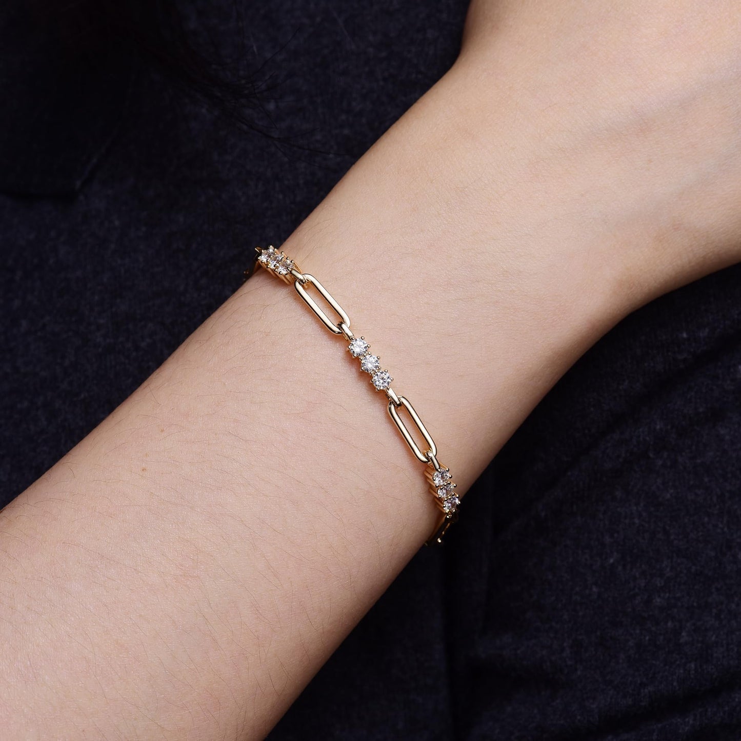 shinelab Paperclip Bracelet for Women Couple Bracelets with CZ Chain Strand Jewelry for Men (Style 2-Golden, Inches, 7.00)