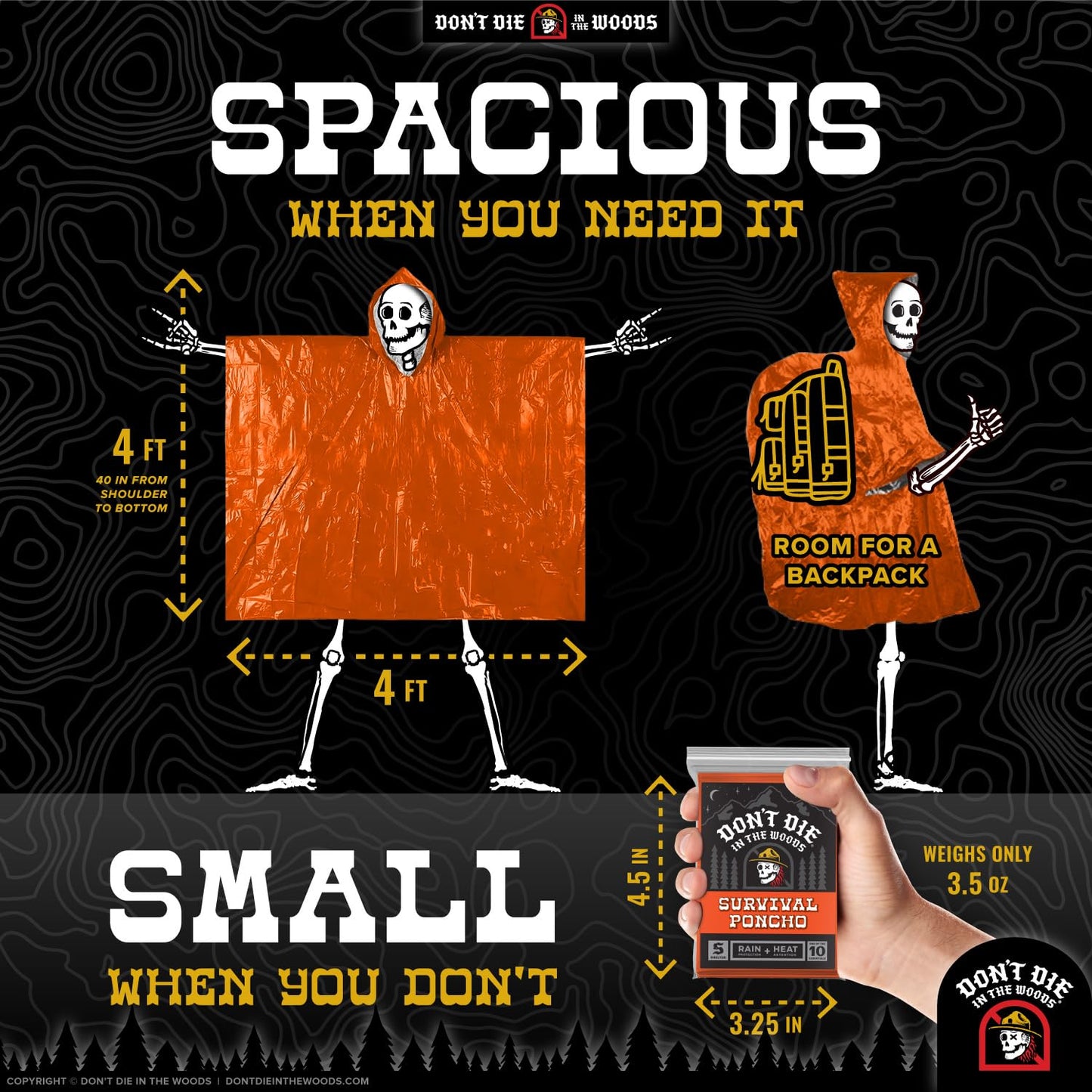 Don't Die In The Woods - Survival Poncho [4-Pack Refill] - Rain Protection + Heat Retention - Wearable Emergency Space Blanket For Hiking Camping Outdoor Gear (Orange)