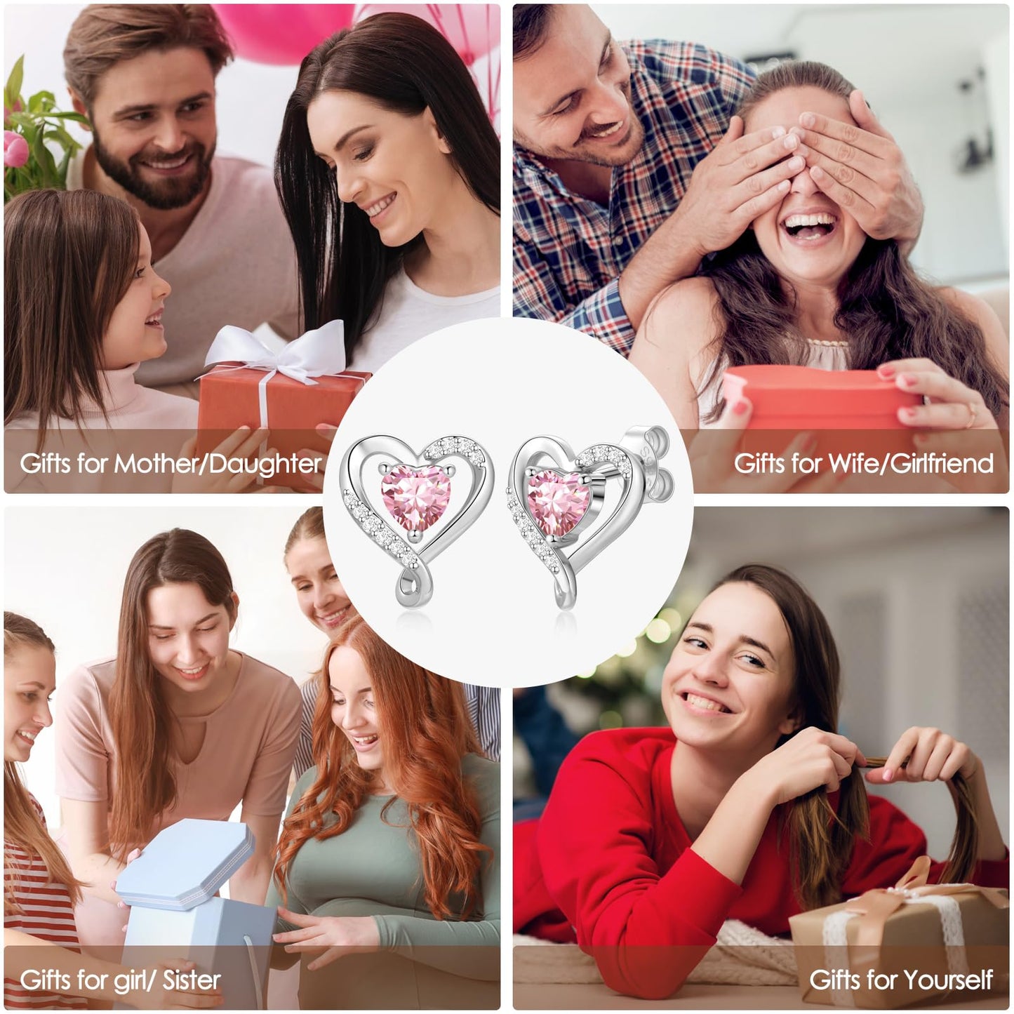 Zifeel Earrings for Women, 925 Sterling Silver Birthstone Heart Studs Earring for Girlfriend Wife, Anniversary Birthday Christmas Valentines Mother’s Day Gifts Jewelry for Women Wife Her Mom