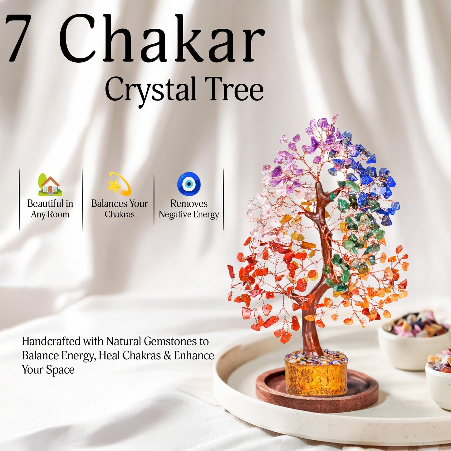 YATSKIA Seven Chakra Crystal Tree, Gemstone Tree of Life, Birthday Gifts for Women, Home Office Decor, Feng Shui Decor, Crystal Gifts