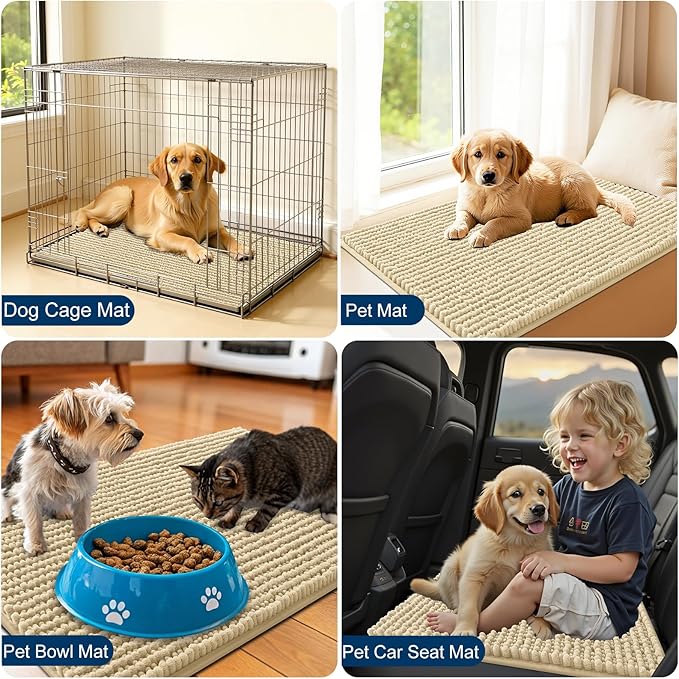 OLANLY Dog Door Mat for Muddy Paws 44x32, Ultra Absorbent Chenille Mud Doormat, Non-Slip Washable and Dirt Trapping Doormat for Indoor Entryway, Quick-Dry Indoor Pet Bed Mats for Dogs, Sand