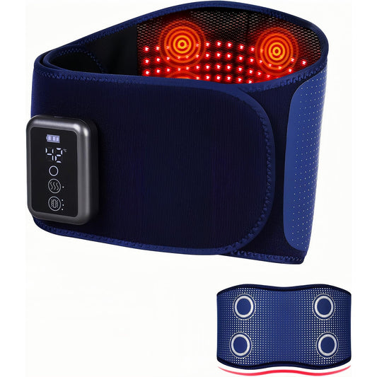 Cordless Back Massager Belt - FSA-HSA Eligible Red Light Therapy Massage Belt with 5 Heating Levels,3 Vibration Modes, Lower Back Massager for Pain Relief Deep Tissue,4 Motors,Battery-Powered (Blue)