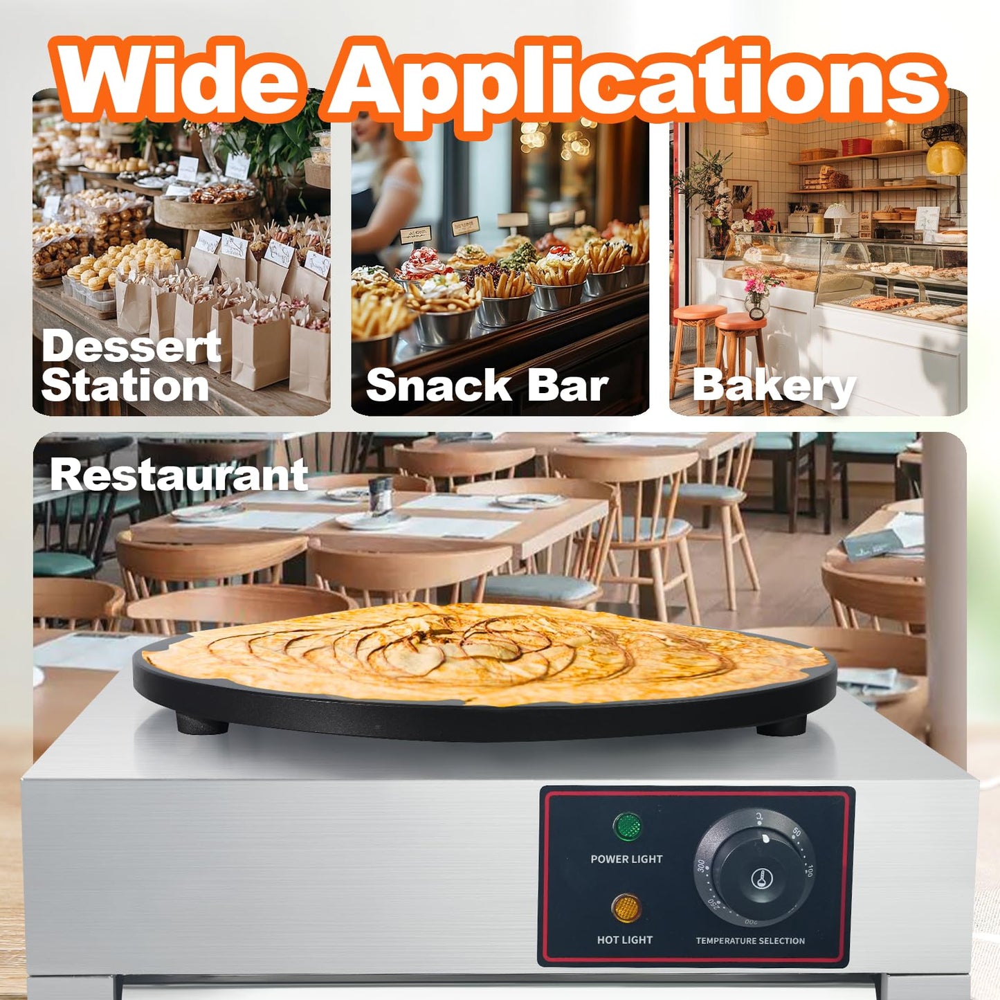 XXUNYNUIN Electric Crepe Maker, 16 Inch Commercial Crepe Machine Temp Control 122-572°F, Nonstick Flat Plate Crepe Griddle 1700W