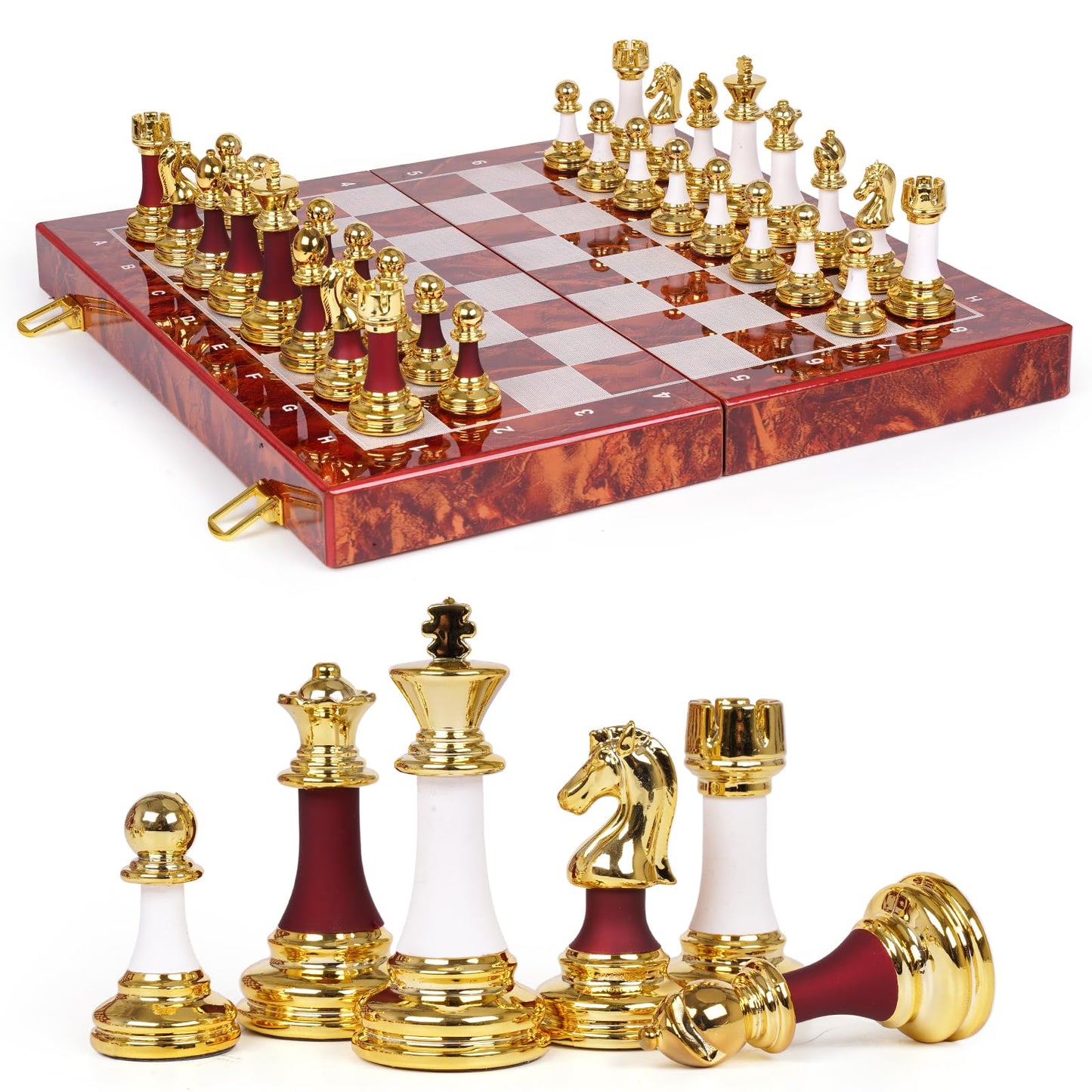 15 Inch Chess Set with Weighted Acrylic Chess Pieces – Tournament Size 3.5” King – Elegant Folding Chess Board for Adults and Kids, Professional Family Chess Board Game Set for Home, Office & Gift