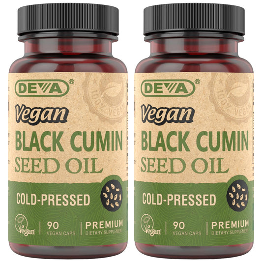 DEVA Vegan Nutrition Black Cumin Seed Oil, Cold-Pressed, Unrefined, 90 Vegan Capsules, 2-Pack