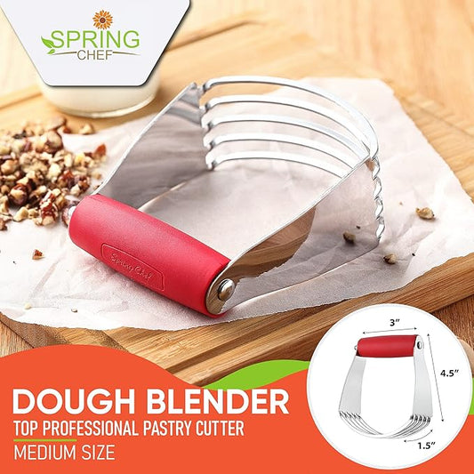 Spring Chef Dessert Bundle - Ice Cream Scoop, Medium Dough Blender, Magnetic Measuring Spoons Set - Red