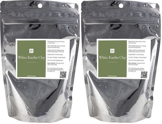 HalalEveryDay White Kaolin Clay Powder 2 lb Cosmetic Grade 100% Natural DIY Facial & Body Mask Gentle Cleanser & Exfoliant for All Skin Types Great for Soap Making & Bath Bombs (Pack of 2)
