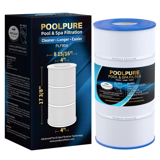 POOLPURE PLF90A Pool Filter Replaces Hayward C900, CX900RE, Pleatco PA90, Ultral-B6, Unicel C-8409, Filbur FC-1292, Sta-Rite PXC95, 90 sq.ft, L x OD: 17 3/8" x 8 15/16" (1 Pack)