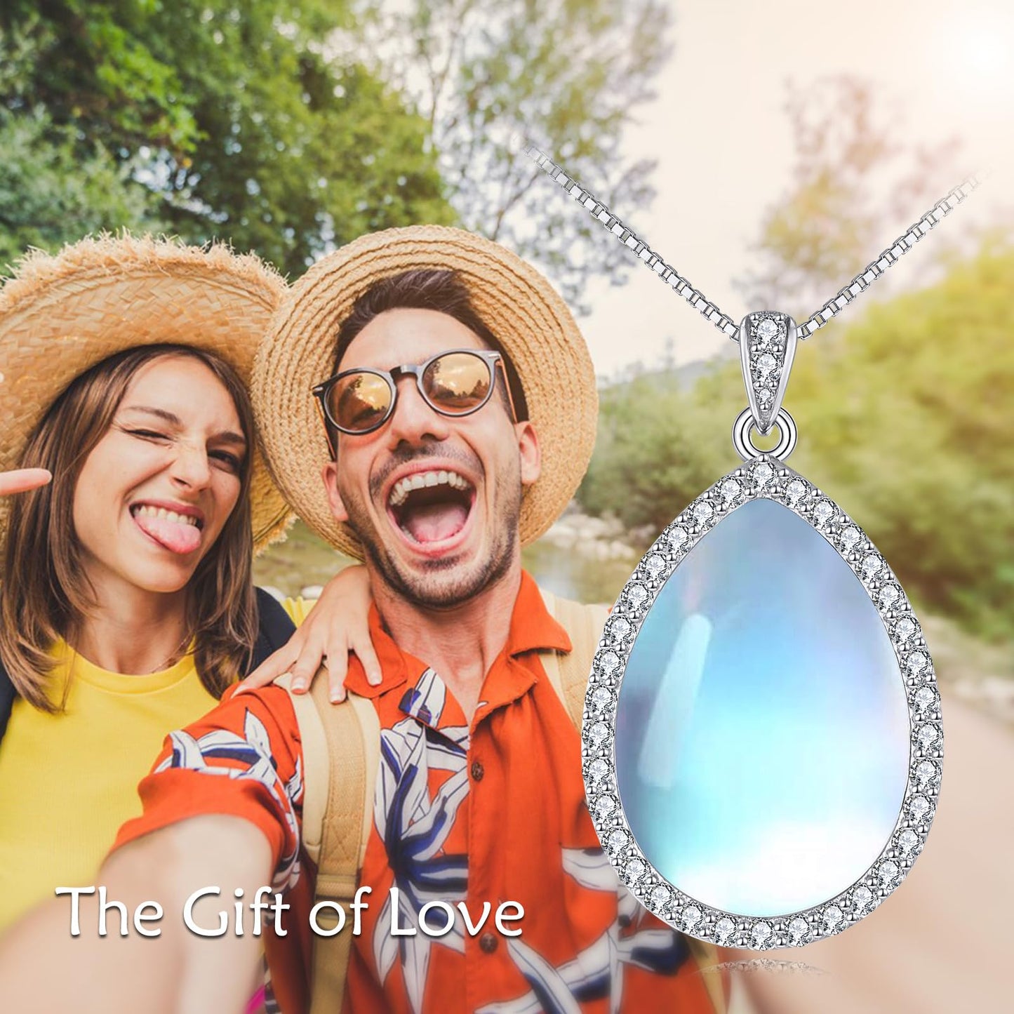 YAFEINI 925 Sterling Silver Moonstone Necklace Cubic Zirconia Teardrop Pendant Necklace Jewelry for Women (Z-Cubic Zirconia Moonstone Necklace)