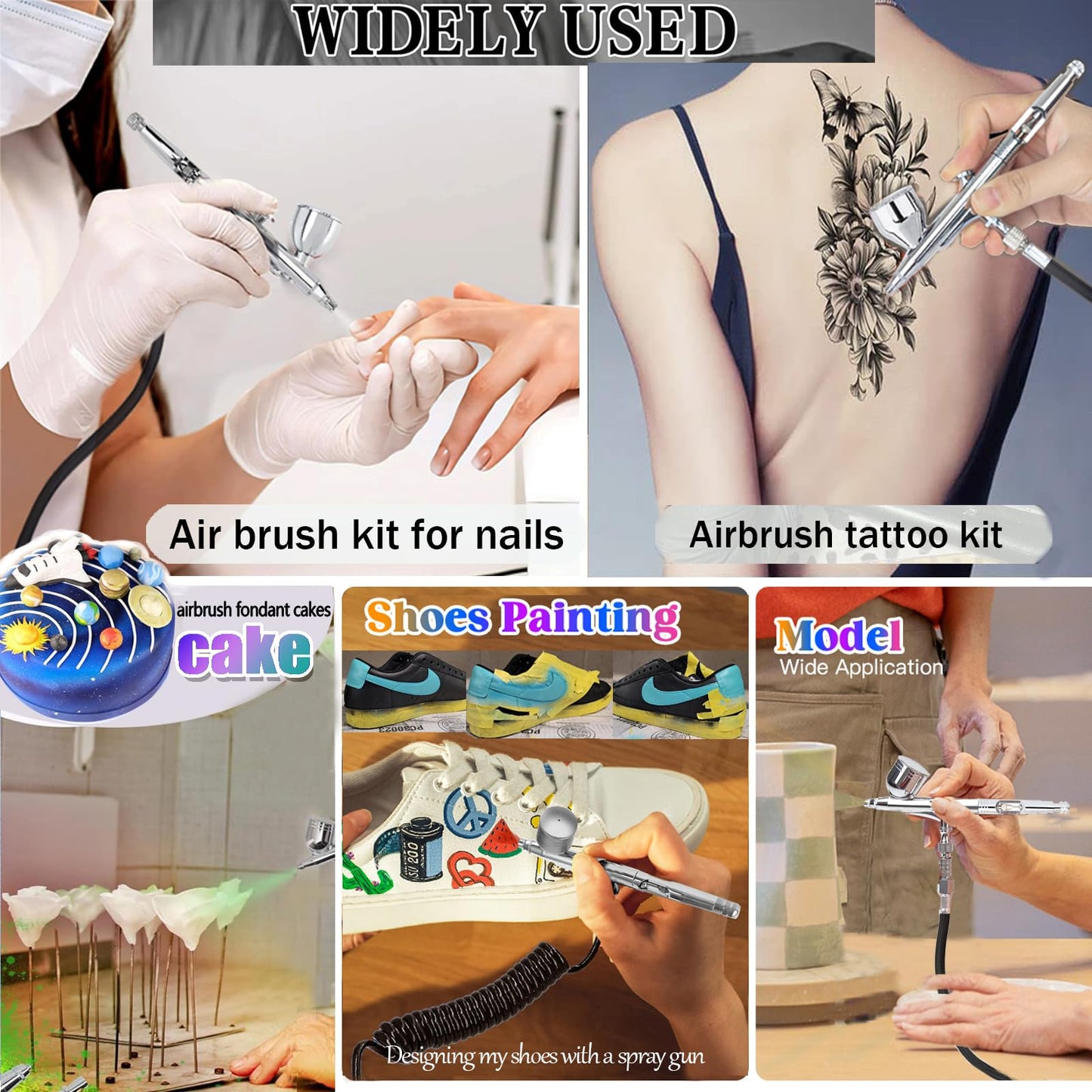 NAMEIZI Airbrush Kit with 55PSI High Pressure Compressor, Dual Action Non-Clog Air Brush Set, Portable Airbrushing Tools for Nail Art, Model Painting, Cake Decor, Tattoo, Leather Repair, DIY T-Shirt