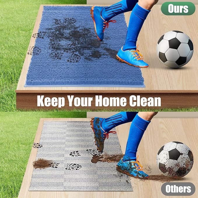 IM HOME Chenille Absorbent Outdoor Doormat 60" x 36", Washable Muddy Door Mats for Dog Non Slip Indoor Doormat Dog Mat for Muddy Paw Front Inside Doormats for Entryway Cornflower Blue