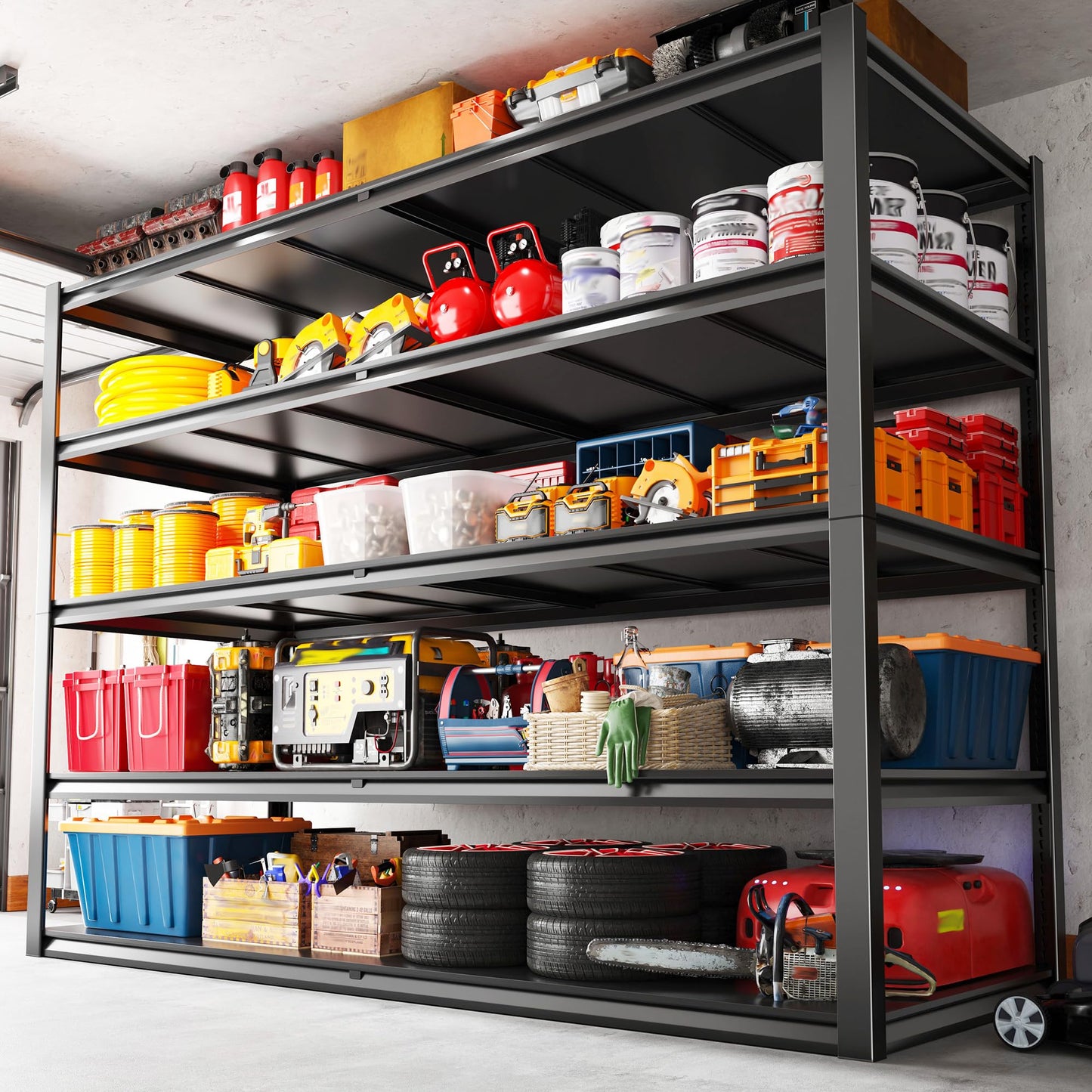 REIBII Garage Shelving 78" H, Garage Storage Shelves Heavy Duty Shelving Unit Load 3000LBS, 5 Tier Adjustable Metal Shelves for Warehouse, Basement, Pantry, Factory, 55" W x 26" D x 78" H