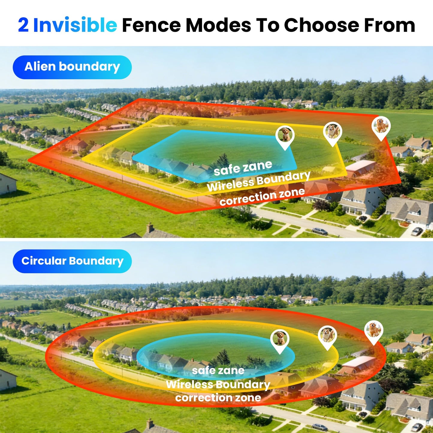 GPS Wireless Dog Fence System,Invisible Fence for Dogs with GPS Collar,Wireless Electric Dog Fence for Large & Small Dogs– Adjustable Boundary Collar,Waterproof & Rechargeable,Large Yard & Outdoor Use