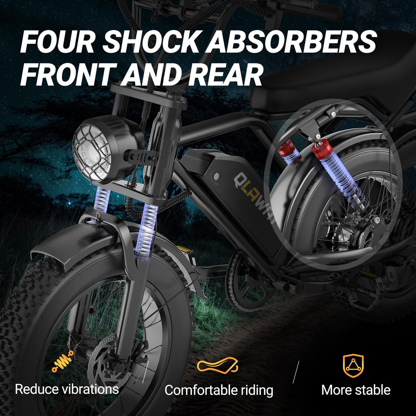 Qlaway Fat Tire Electric Dirt Bike 750w for Adults 20" Full Suspension Electric Motorcycle Ebikes 48V 18AH Removable Battery,31MPH Top Speed,LED Headlights, Turn Signals,40-70 Miles Range