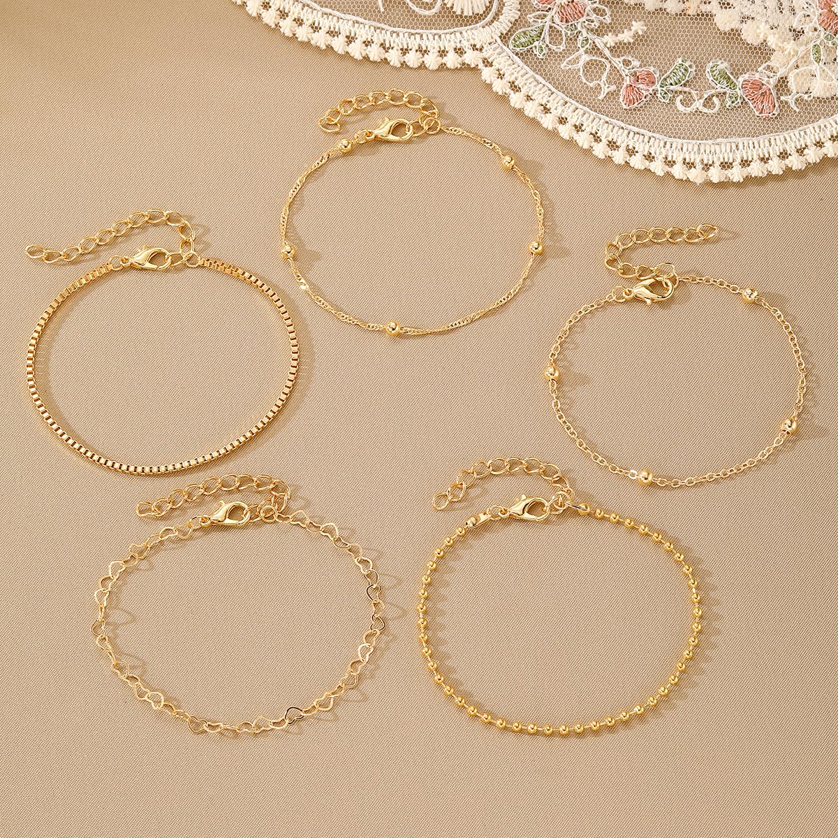 IFKM Gold Bracelets for Women, 14K Gold Plated Dainty Link Chain Bracelet set, Trendy Stackable Layered Bracelets jewelry Gifts