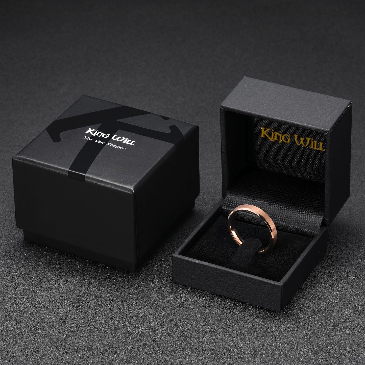 King Will Rose Gold Basic Tungsten Rings For Men Women 4mm Wedding Band Polished Edge Brushed Matte Promise Ring Comfort Fit, size 11